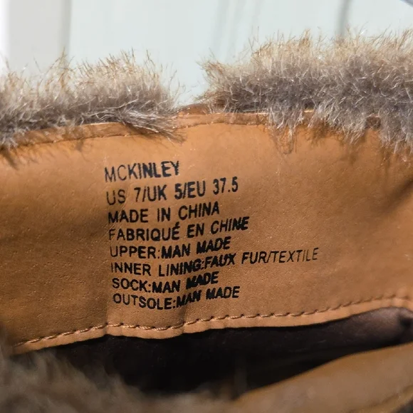 JustFab McKinley Brown Block 3 Inch Heel Boots with Faux Fur Cuff - Picture 3 of 15